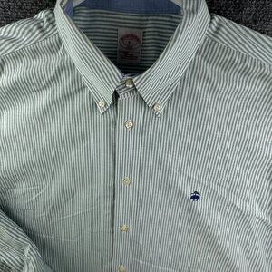Brooks Brothers Button Up Shirt Men Long Sleeve Cotton Striped Green XL Non Iron